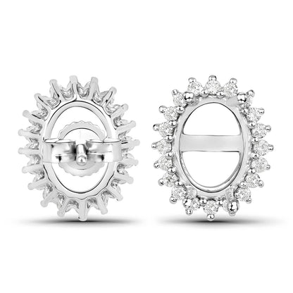 0.26 Carat Genuine White Diamond 14K White Gold Semi Mount Earrings - holds 8x6mm Oval Gemstones by Bids.com