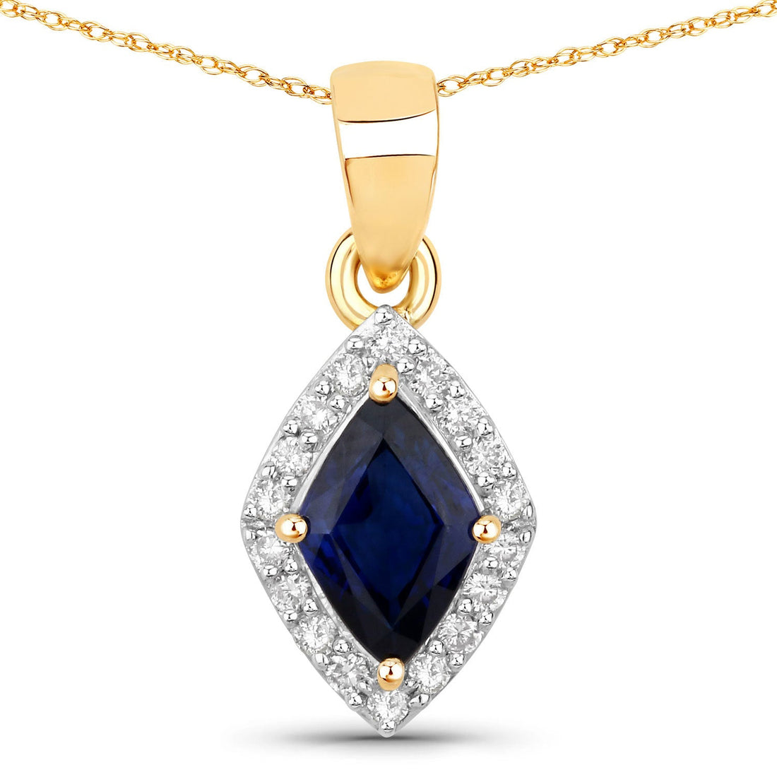0.92 Carat Genuine Blue Sapphire and White Diamond 14K Yellow Gold Pendant by Bids.com