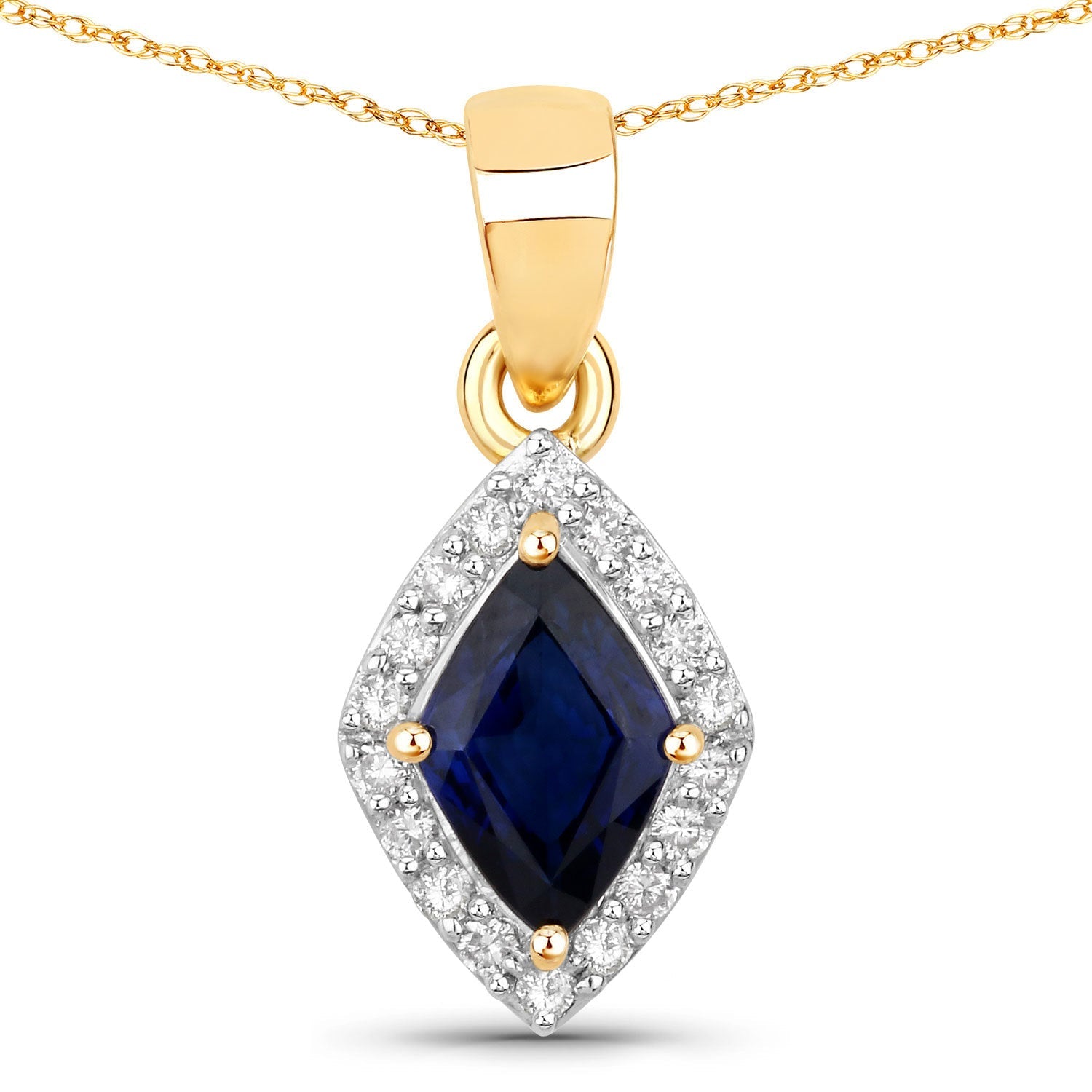 0.92 Carat Genuine Blue Sapphire and White Diamond 14K Yellow Gold Pendant by Bids.com