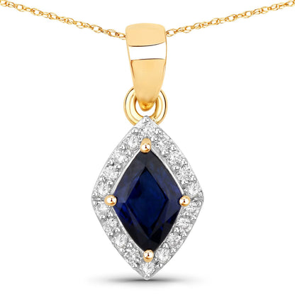 0.92 Carat Genuine Blue Sapphire and White Diamond 14K Yellow Gold Pendant by Bids.com