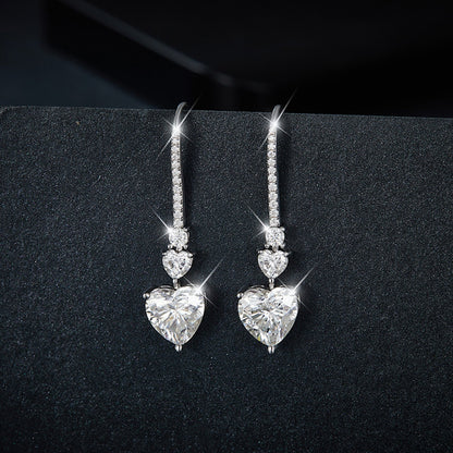 5.44 Carat 925 Sterling Silver Sparkala™ Heart Drop Earrings by Sparkala