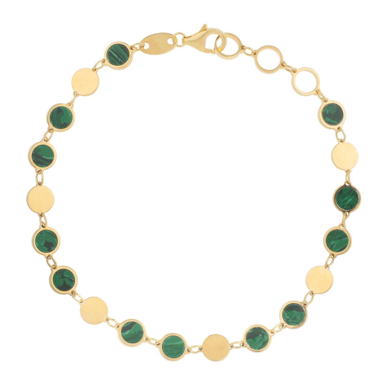 14k Yellow Gold Malachite Geometric Mirror Gem Chain Bracelet (5.00 mm) by Bids.com