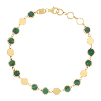 14k Yellow Gold Malachite Geometric Mirror Gem Chain Bracelet (5.00 mm) by Bids.com