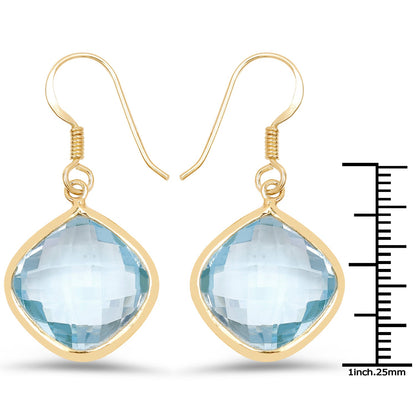 14K Yellow Gold Plated 29.00 Carat Genuine Blue Topaz .925 Sterling Silver Earrings by Bids.com