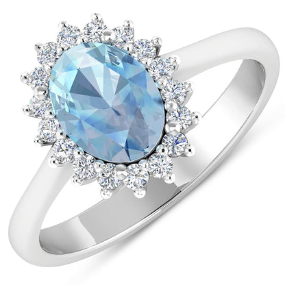 1.62 Carat Genuine Aquamarine and White Diamond 14K White Gold Ring by Bids.com