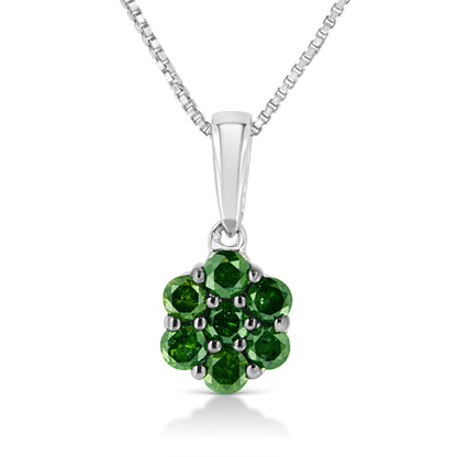 .925 Sterling Silver 1/2 Cttw Prong Set Treated Green Diamond Floral Cluster 18" Pendant Necklace (Green Color, I1-I2 Clarity) by Bids.com
