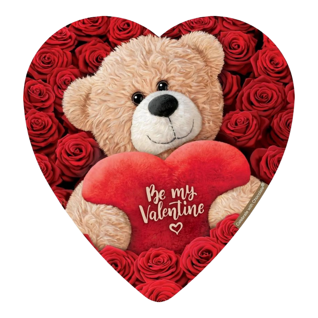 Celebrate with Chocolate Plush Bear Be My Valentine Heart Box (6oz) by Farmacias Savia
