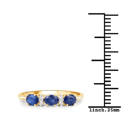 0.70 Carat Genuine Blue Sapphire and White Diamond 10K Yellow Gold Ring  DestGlow