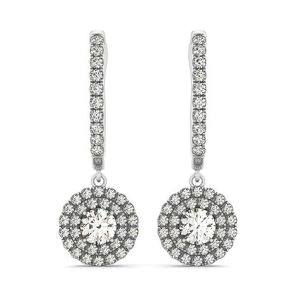 14k White Gold Double Halo Round Diamond Drop Earrings (1 cttw) by Bids.com