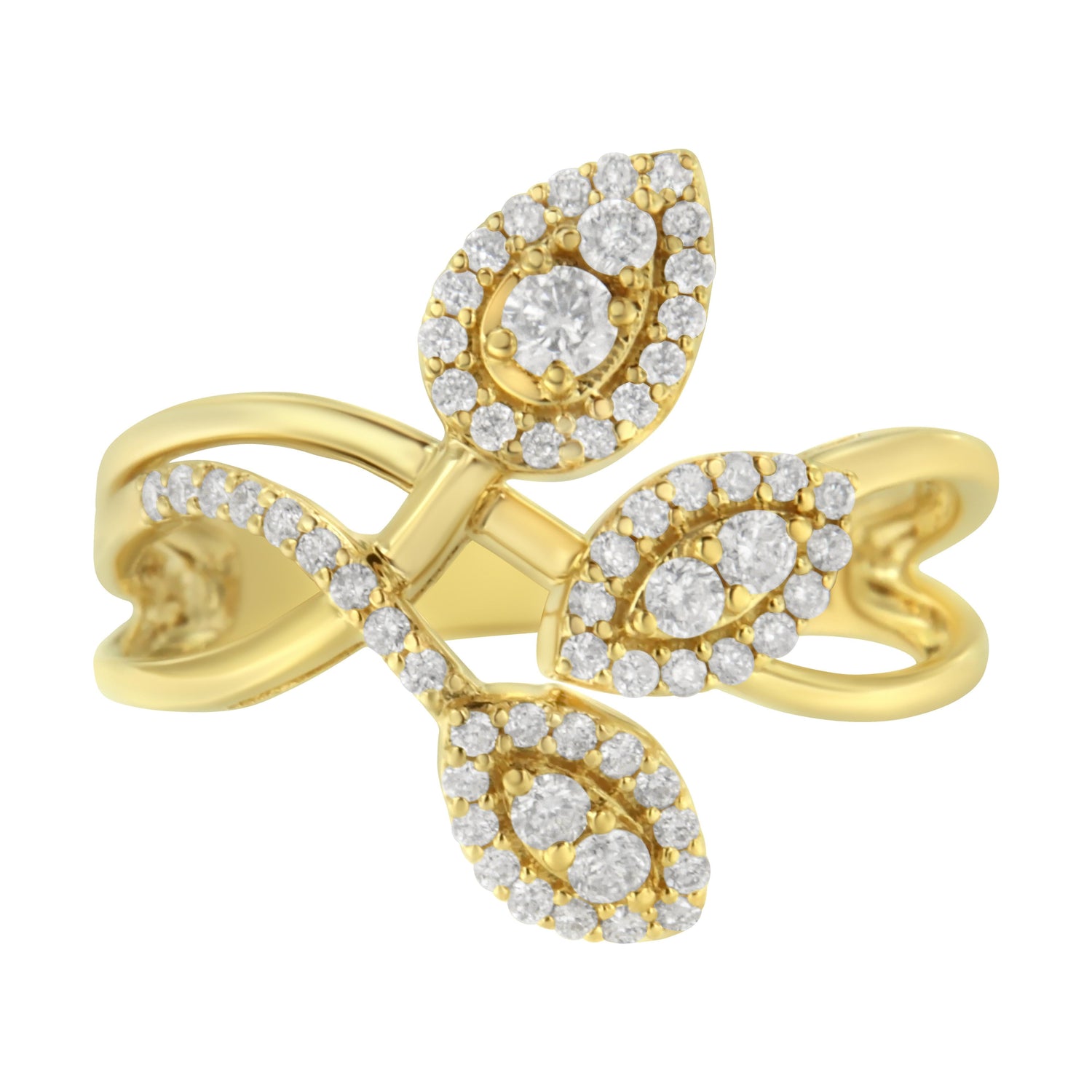 10K Yellow Gold 1/2 Cttw Round-Cut Diamond Layered Crossover Triple Leaf Bypass Ring (I-J Color, I1-I2 Clarity) - Size 7 by Bids.com