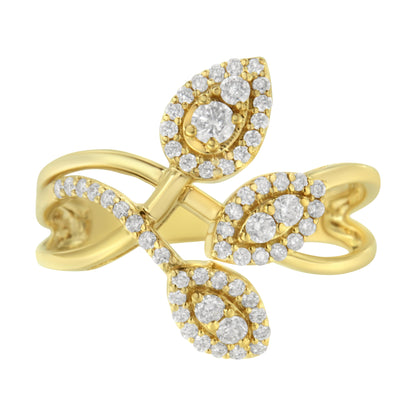 10K Yellow Gold 1/2 Cttw Round-Cut Diamond Layered Crossover Triple Leaf Bypass Ring (I-J Color, I1-I2 Clarity) - Size 7 by Bids.com