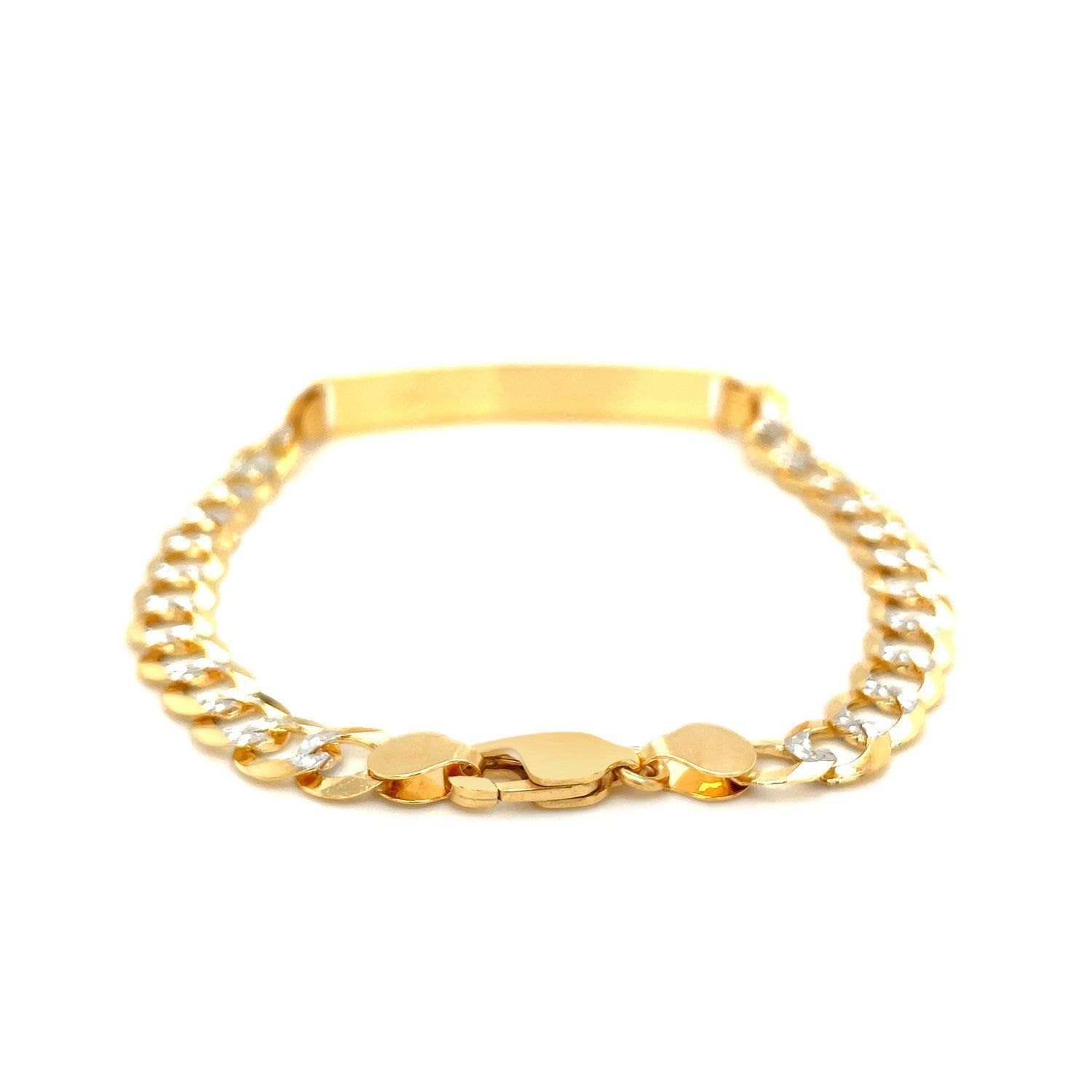 14k Two Tone Gold 8 1/2 inch Mens Narrow Curb Chain ID Bracelet with White Pave by Bids.com