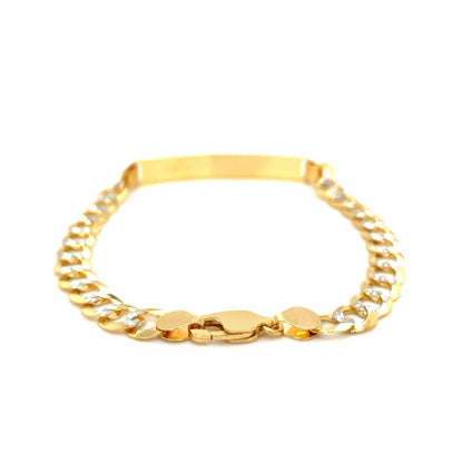 14k Two Tone Gold 8 1/2 inch Mens Narrow Curb Chain ID Bracelet with White Pave by Bids.com