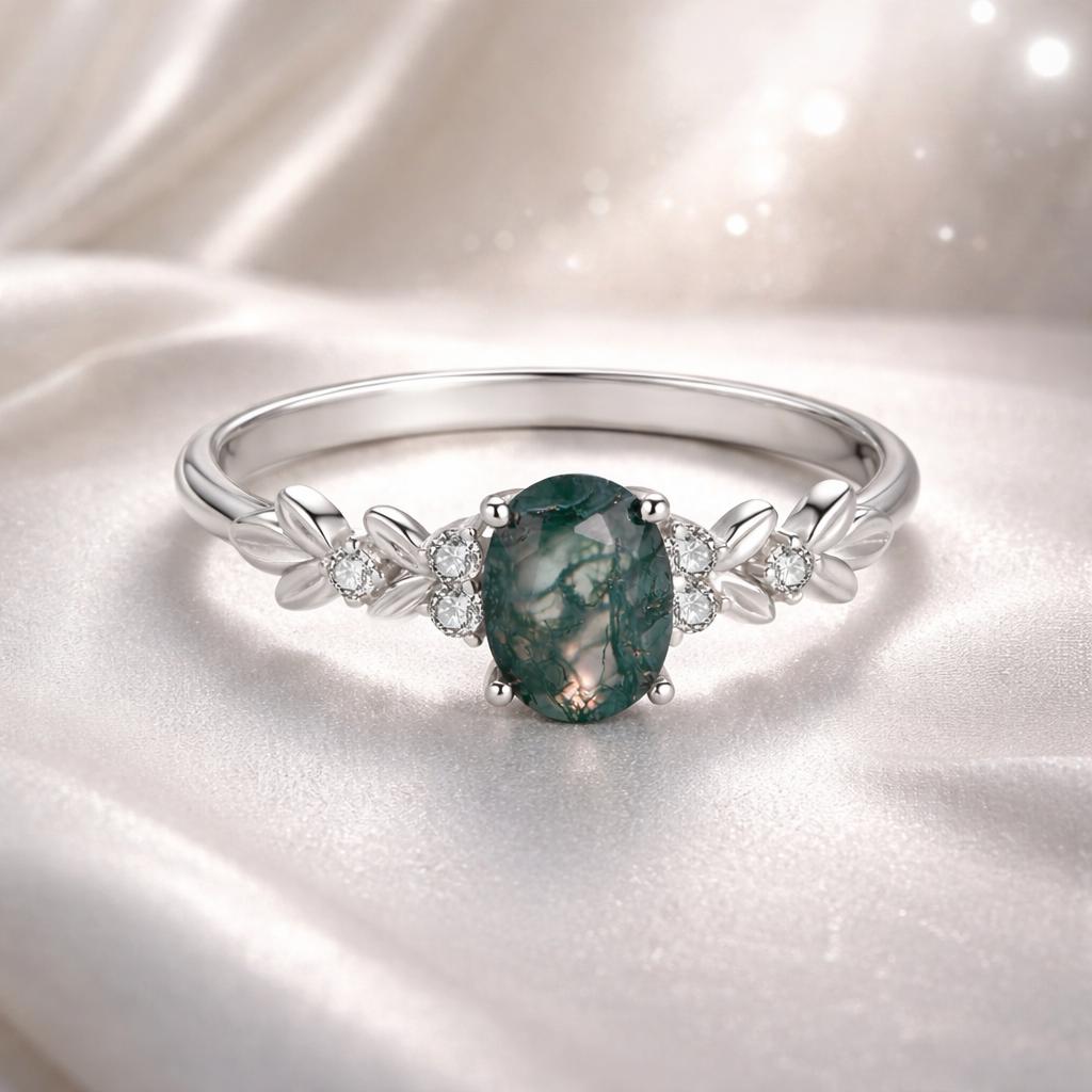 925 Sterling Silver Agate and CZ Pendant Ring Size 6 for Women by Bids.com