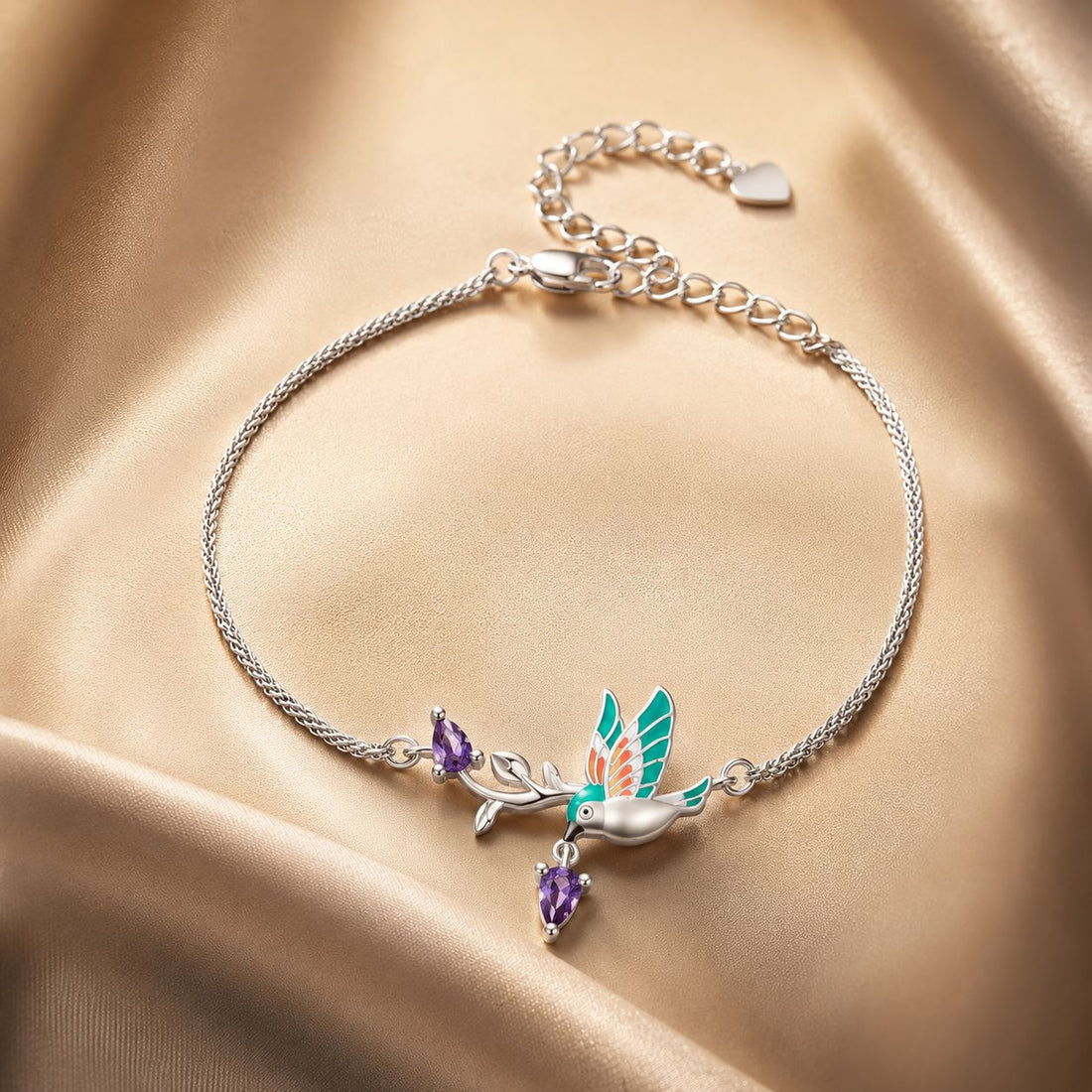 925 Sterling Silver Enamel Plated Platinum Bracelet with CZ, Adjustable Length for Women  DestGlow