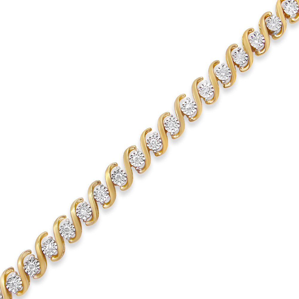 14K Yellow Gold Plated .925 Sterling Silver 1/2 Cttw Round Miracle-Set Diamond S-Curve Tennis Bracelet (I-J Color, I3 Clarity) - 7" by Bids.com
