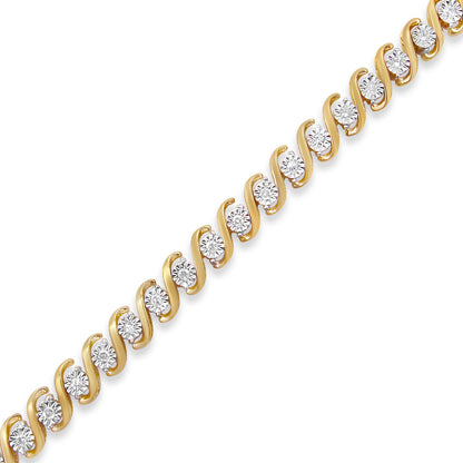 14K Yellow Gold Plated .925 Sterling Silver 1/2 Cttw Round Miracle-Set Diamond S-Curve Tennis Bracelet (I-J Color, I3 Clarity) - 7" by Bids.com