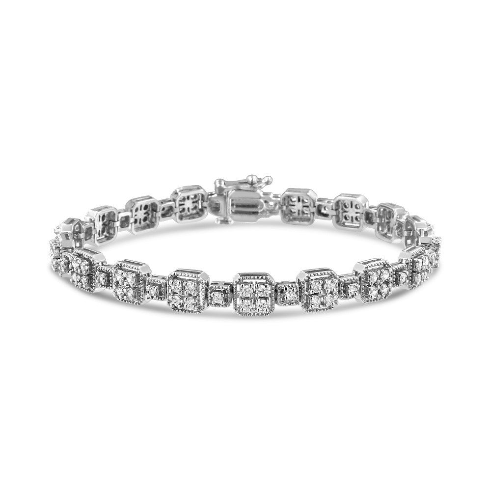10K White Gold 2.0 Cttw Diamond Square Link Bracelet (J-K Color, I2-I3 Clarity) - Size 7.25" by Bids.com