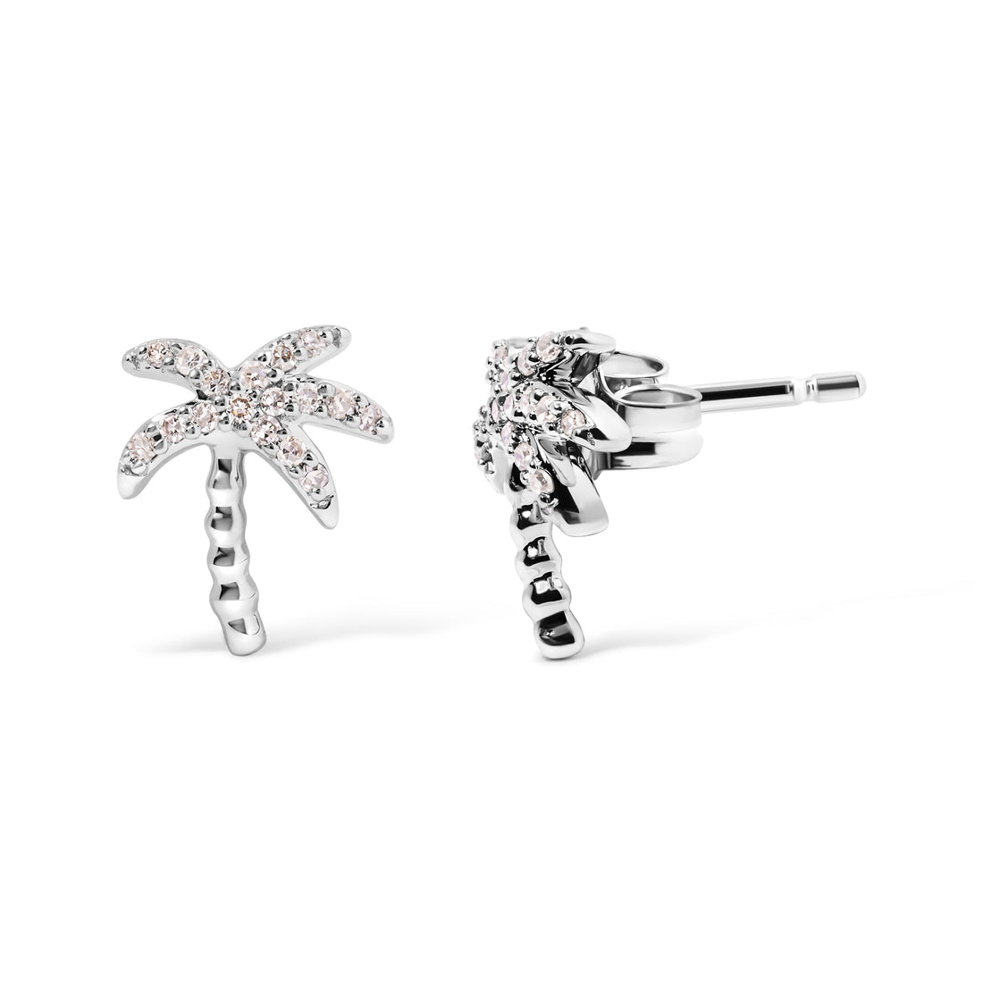10K White Gold 1/10 Cttw Diamond Encrusted Palm Tree Stud Earrings (H-I Color, I1-I2 Clarity) by Bids.com