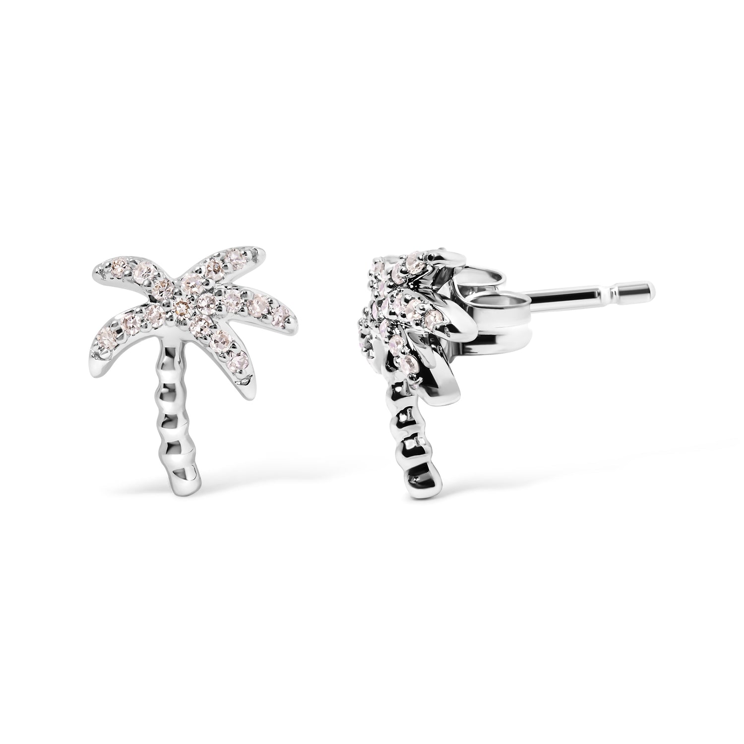 10K White Gold 1/10 Cttw Diamond Encrusted Palm Tree Stud Earrings (H-I Color, I1-I2 Clarity) by Bids.com