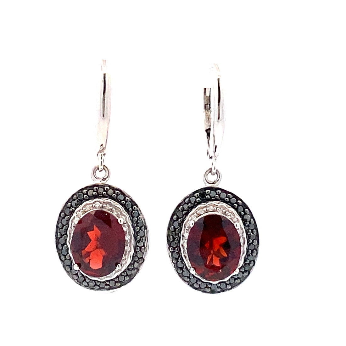 .38ct Garnet Diamond Dangle Earrings Sterling Silver by Bids.com