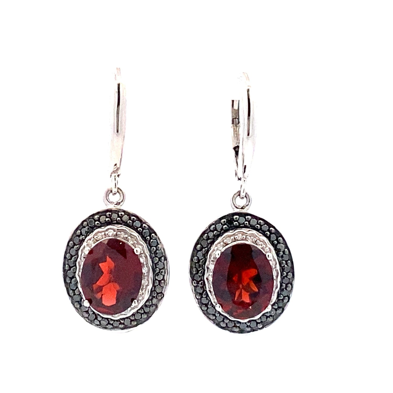 .38ct Garnet Diamond Dangle Earrings Sterling Silver by Bids.com