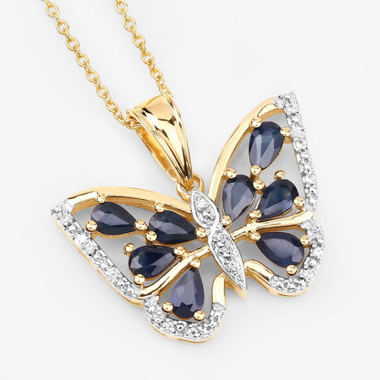 1.67 Carat Genuine Blue Sapphire and White Zircon .925 Sterling Silver Pendant  DestGlow