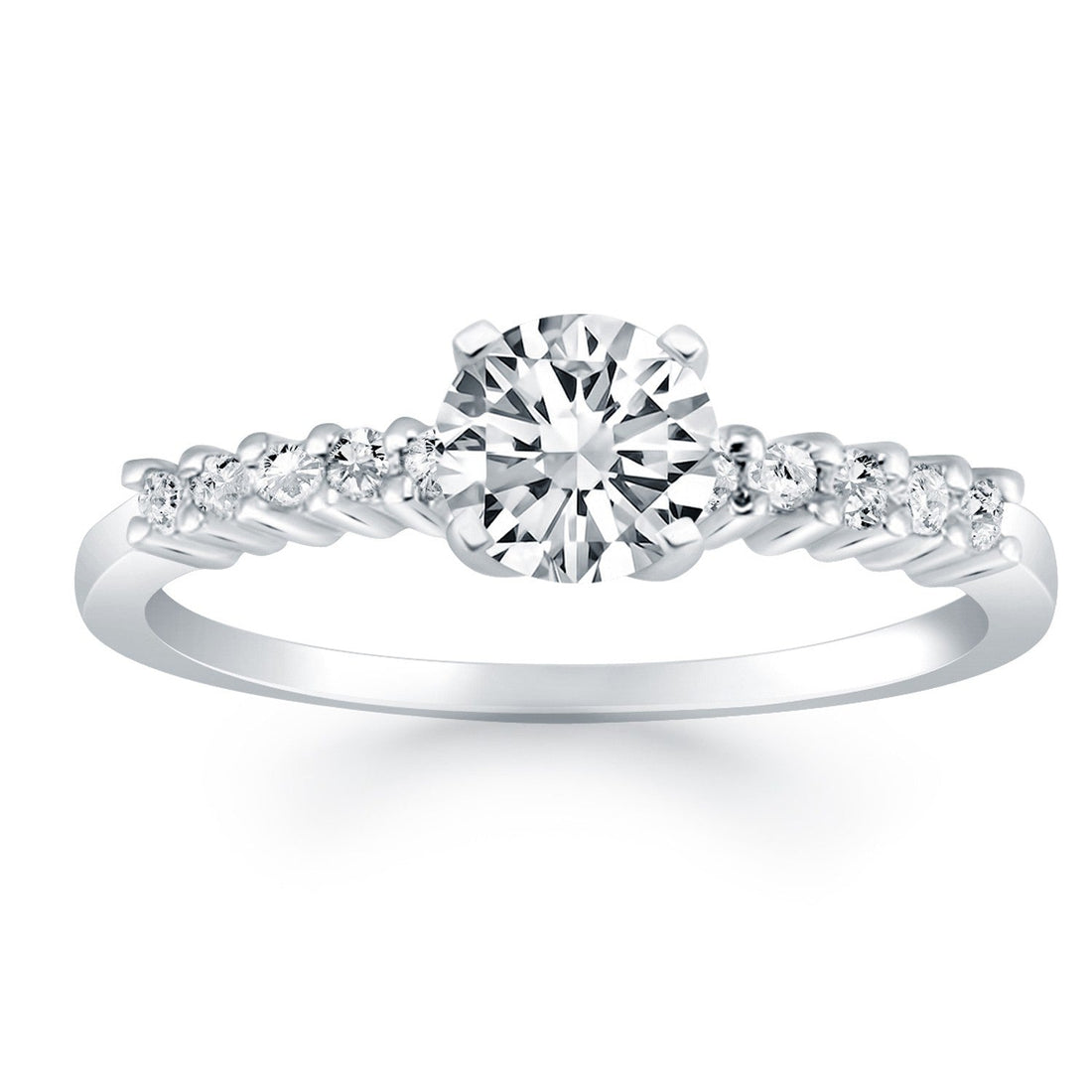 14k White Gold Shared Prong Accent Diamond Engagement Ring by Bids.com