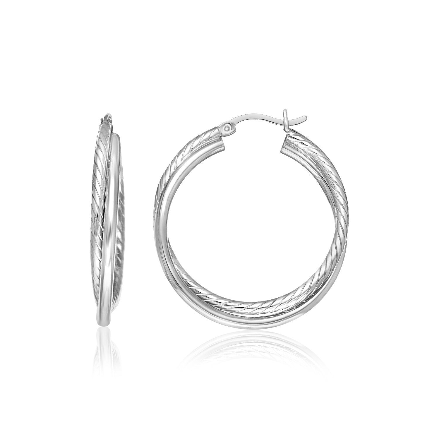 Sterling Silver Ridged Hoop Earrings with Textured Design by Bids.com