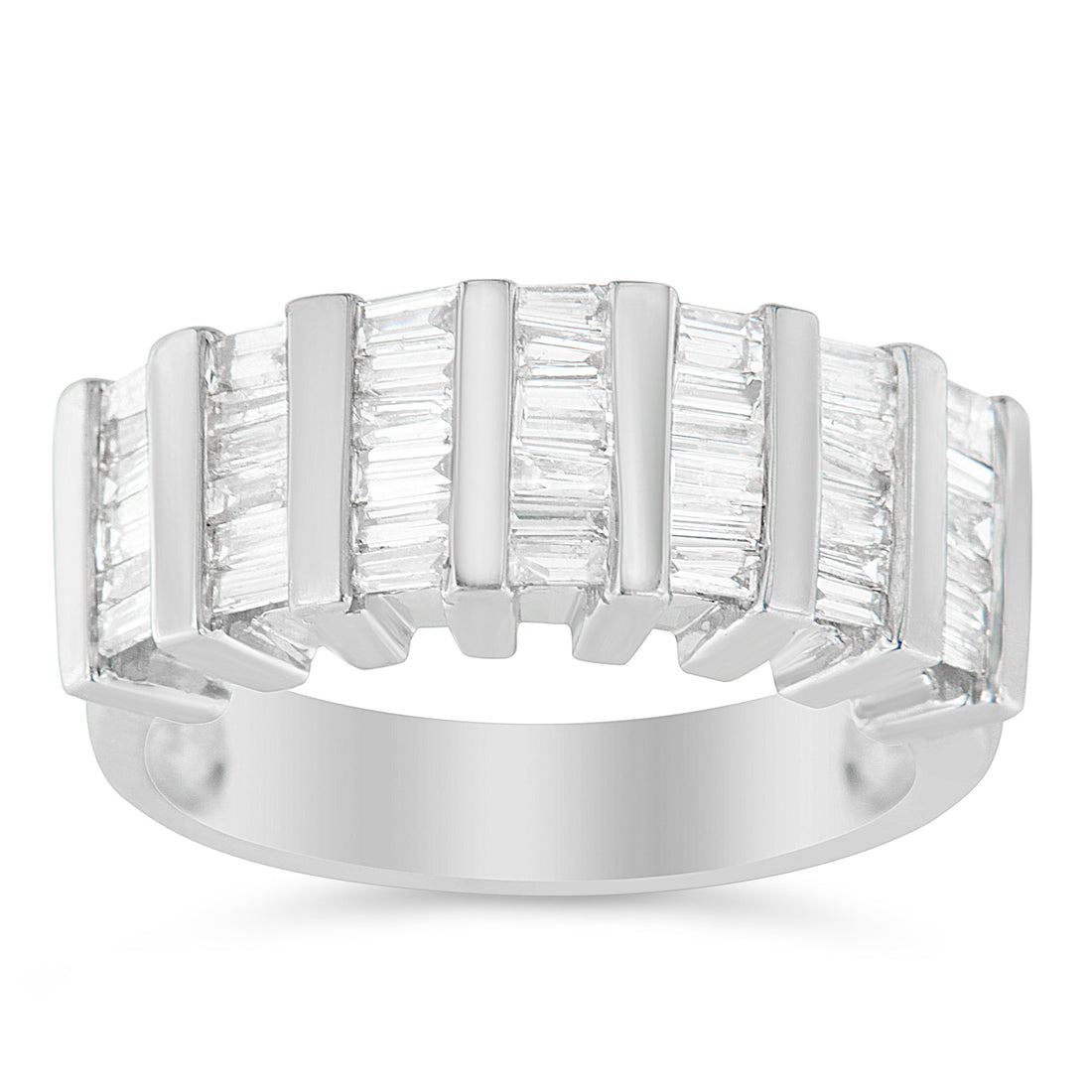 .925 Sterling Silver 1.0 Cttw Baguette Cut Diamond Vertical Channel Fluted Multi-Row Unisex Fashion Wedding Ring (H-I Color, I1-I2 Clarity) - Size 6-3/4 by Bids.com