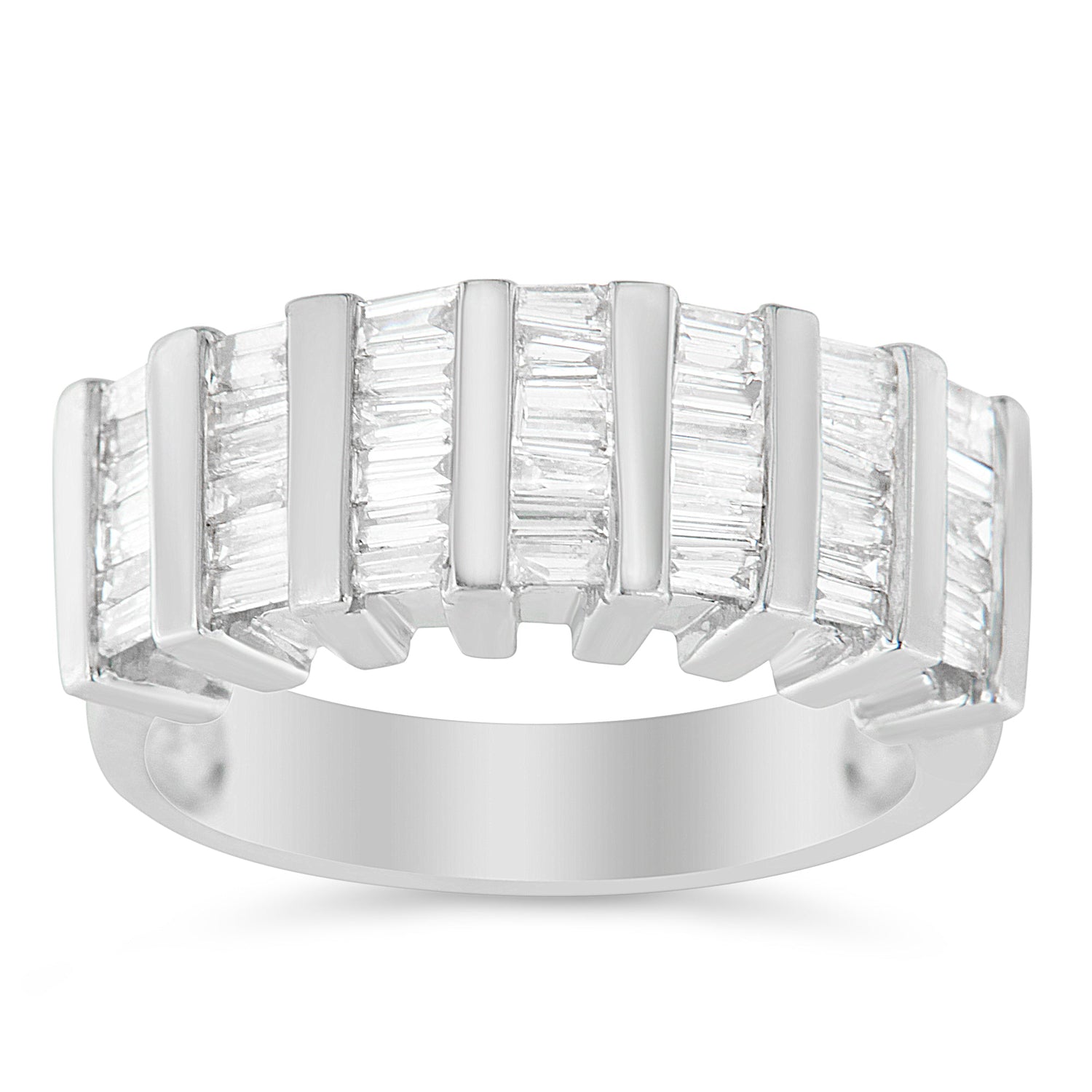 .925 Sterling Silver 1.0 Cttw Baguette Cut Diamond Vertical Channel Fluted Multi-Row Unisex Fashion Wedding Ring (H-I Color, I1-I2 Clarity) - Size 6-3/4 by Bids.com