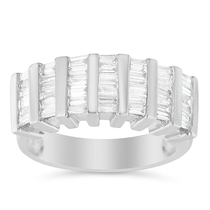 .925 Sterling Silver 1.0 Cttw Baguette Cut Diamond Vertical Channel Fluted Multi-Row Unisex Fashion Wedding Ring (H-I Color, I1-I2 Clarity) - Size 6-3/4 by Bids.com