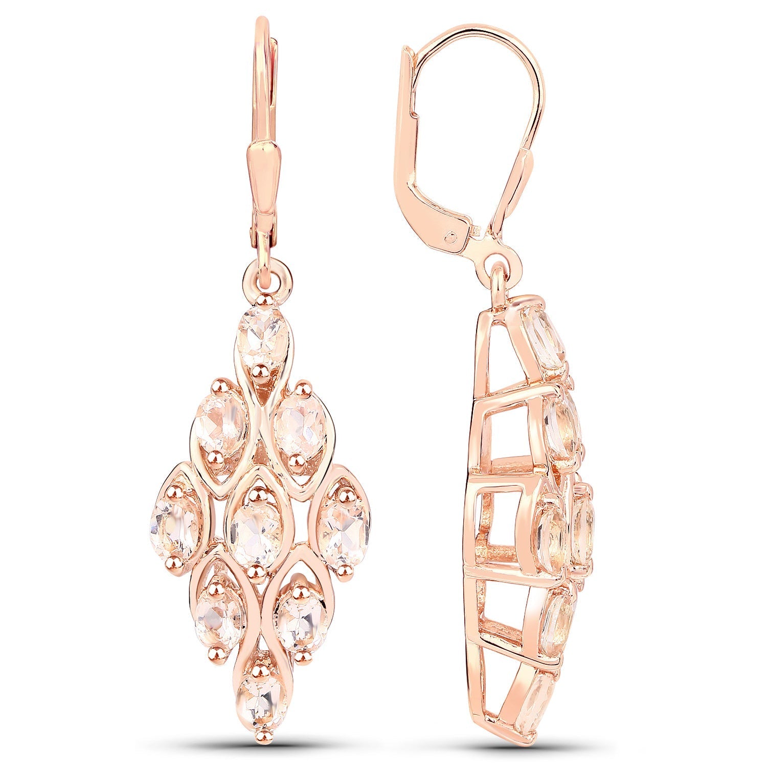18K Rose Gold Plated 2.70 Carat Genuine Morganite .925 Sterling Silver Earrings  DestGlow