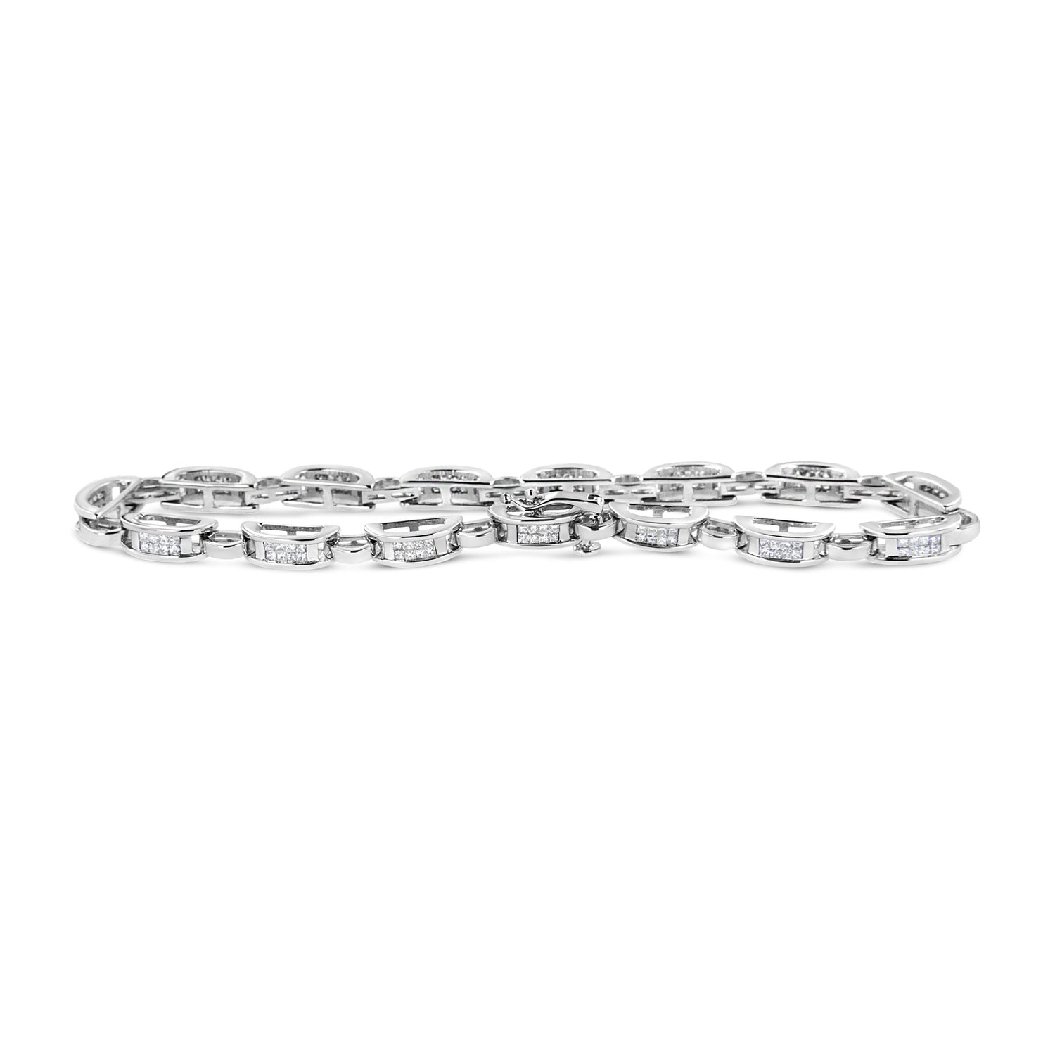 14K White Gold 1.00 Cttw Princess-Cut Diamond Link Bracelet (I-J Color, I1-I2 Clarity) - Size 7.25 by Bids.com