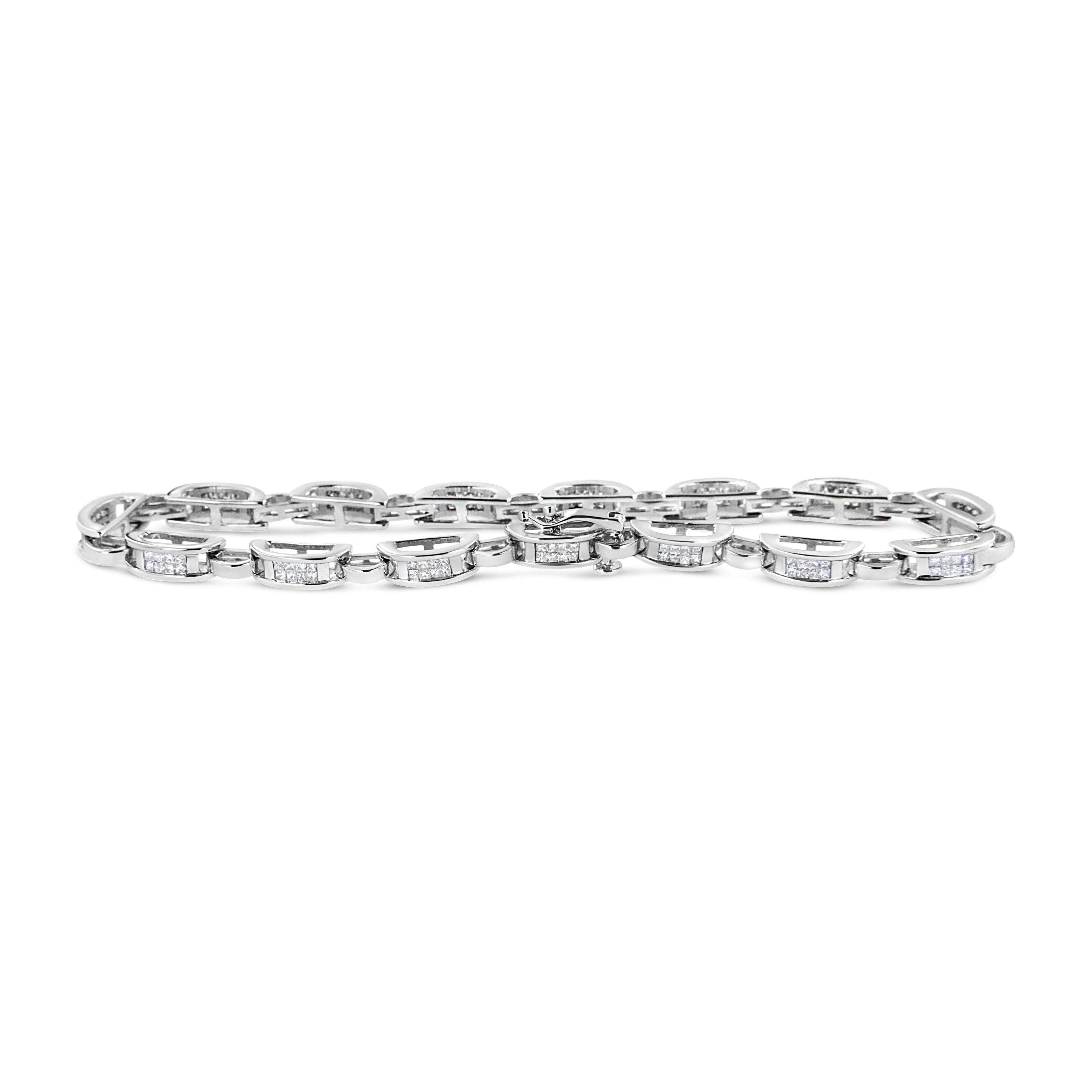 14K White Gold 1.00 Cttw Princess-Cut Diamond Link Bracelet (I-J Color, I1-I2 Clarity) - Size 7.25 by Bids.com