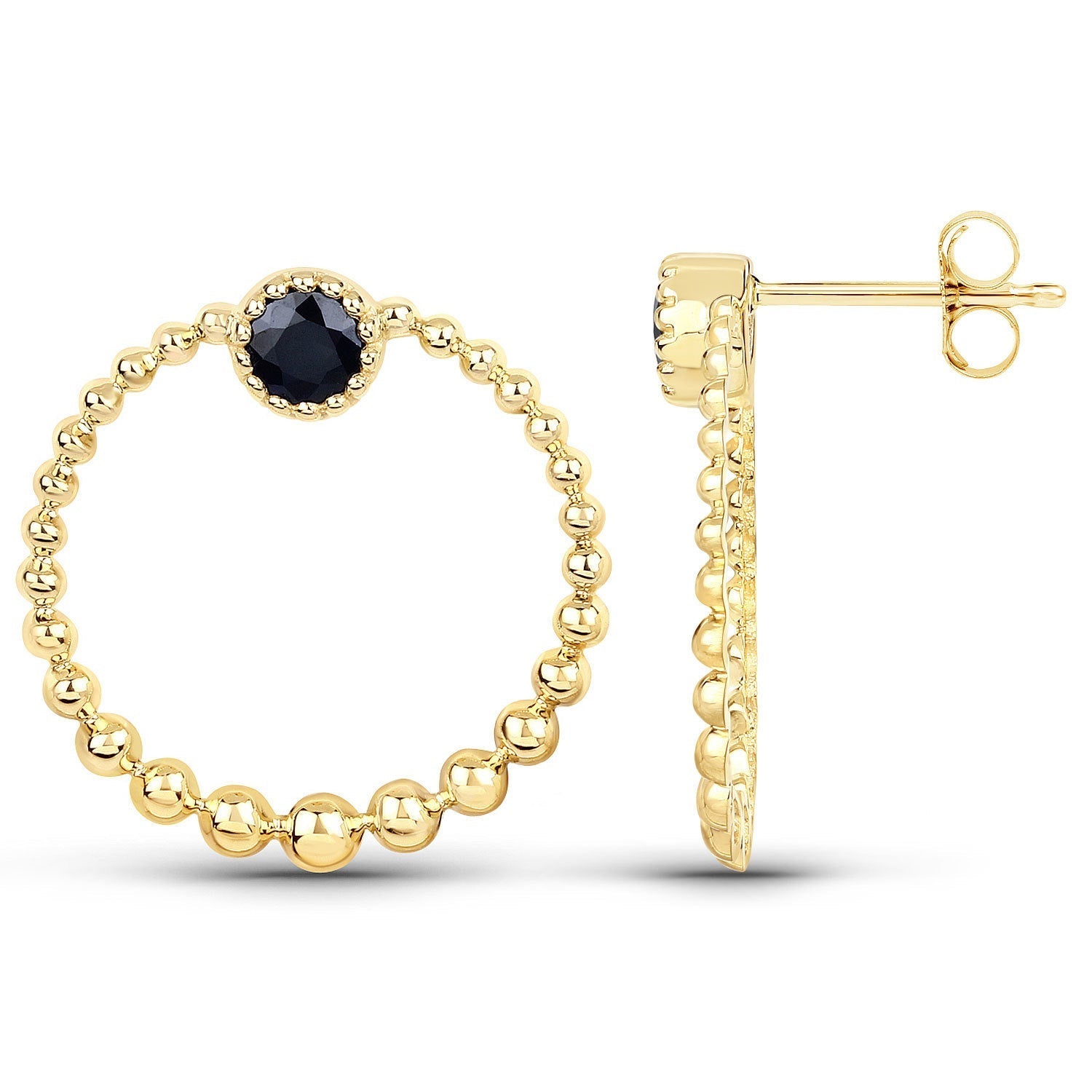 0.38 Carat Genuine Blue Sapphire and White Diamond 10K Yellow Gold Earrings  DestGlow