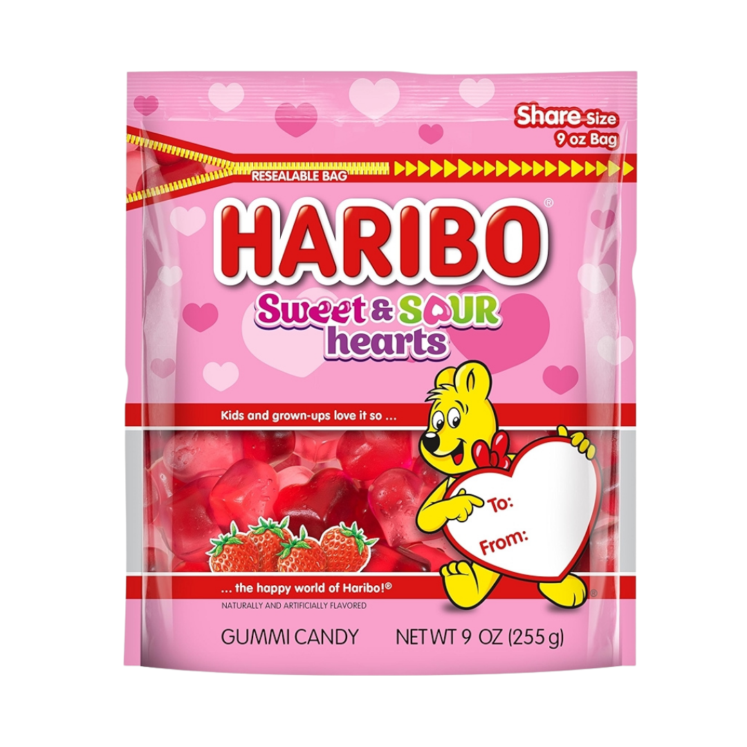 Haribo Sweet &amp; Sour Hearts Gummy Candy Share Size Bag (9oz) by Farmacias Savia