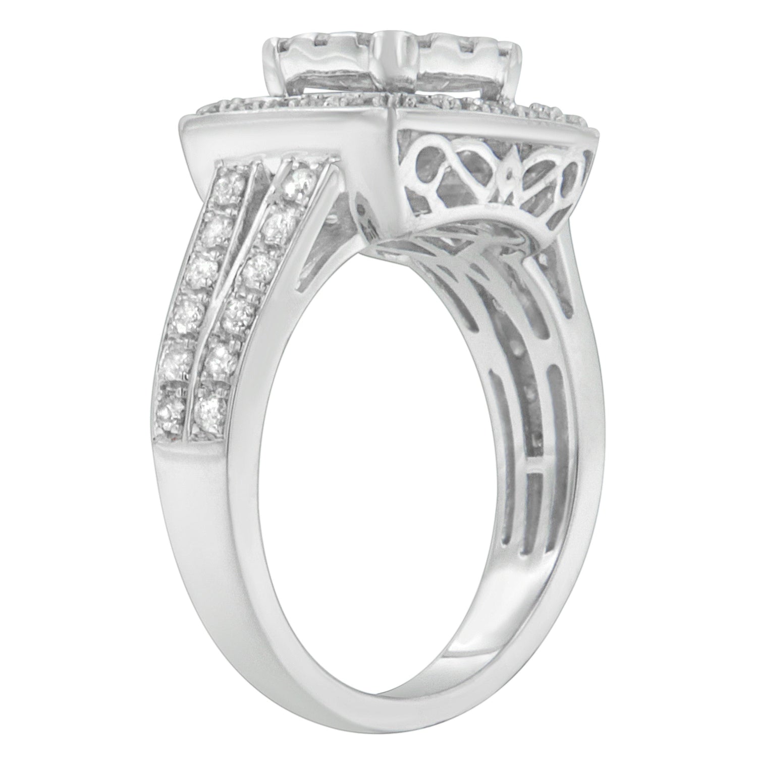 10K White Gold Diamond Cluster Ring (1 Cttw, H-I Color, SI2-I1 Clarity) - Size 6-1/2 by Bids.com
