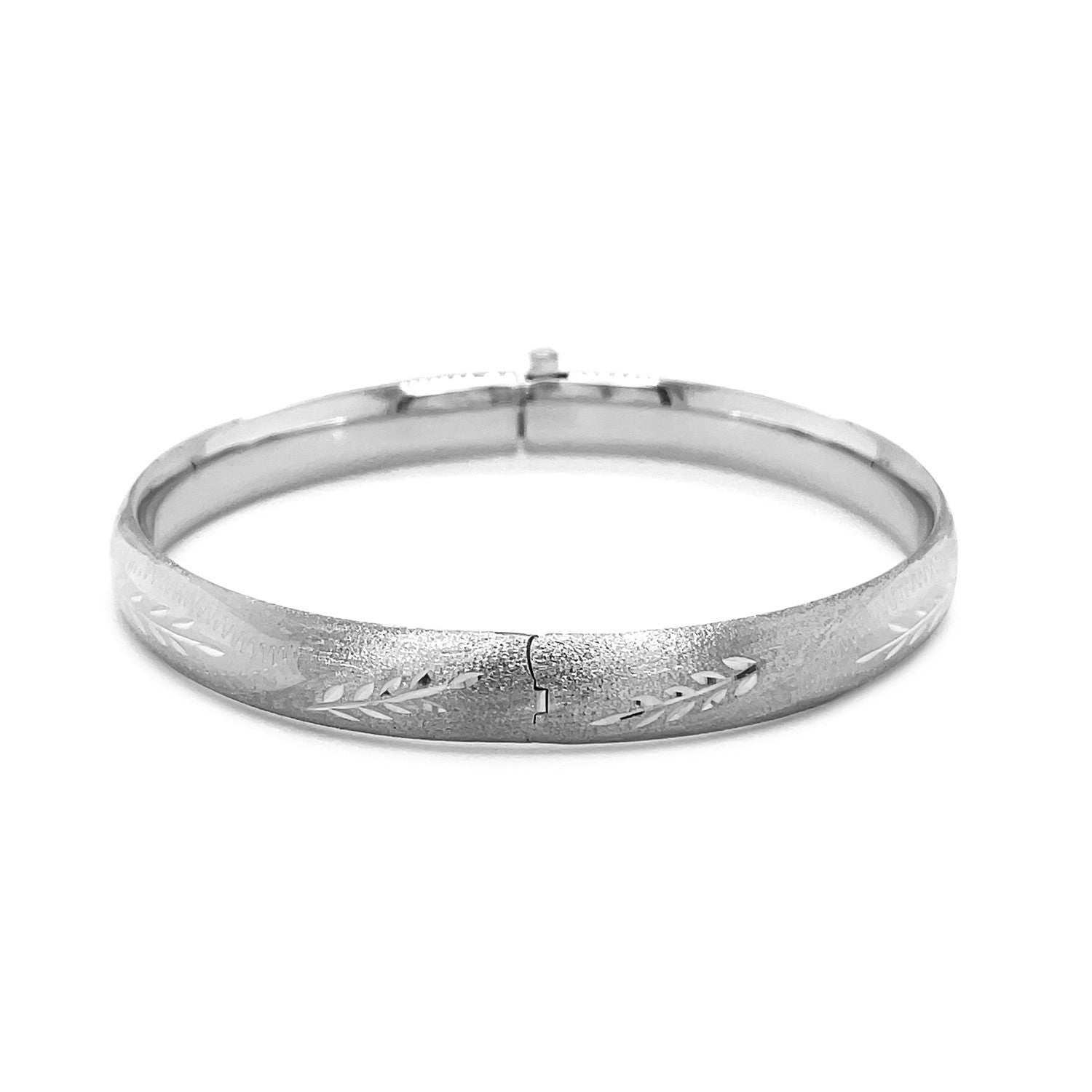 Classic Floral Carved Bangle in 14k White Gold (8.0mm) by Bids.com
