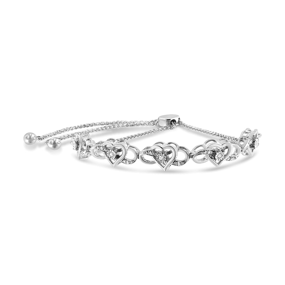 .925 Sterling Silver Diamond Accent Interlocking Infinity and Heart 4â€-10â€ Adjustable Bolo Tennis Bolo Bracelet (H-I Color, I2-I3 Clarity) by Bids.com