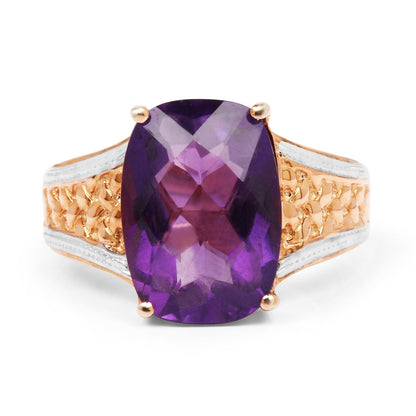 14K Rose Gold Plated 7.57 Carat Genuine Amethyst .925 Sterling Silver Ring  DestGlow