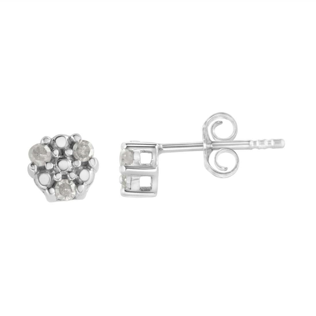 .925 Sterling Silver 1/10 cttw Prong Set Round-Cut Trio Diamond Stud Earrings (I-J Color, I3 Clarity) by Bids.com