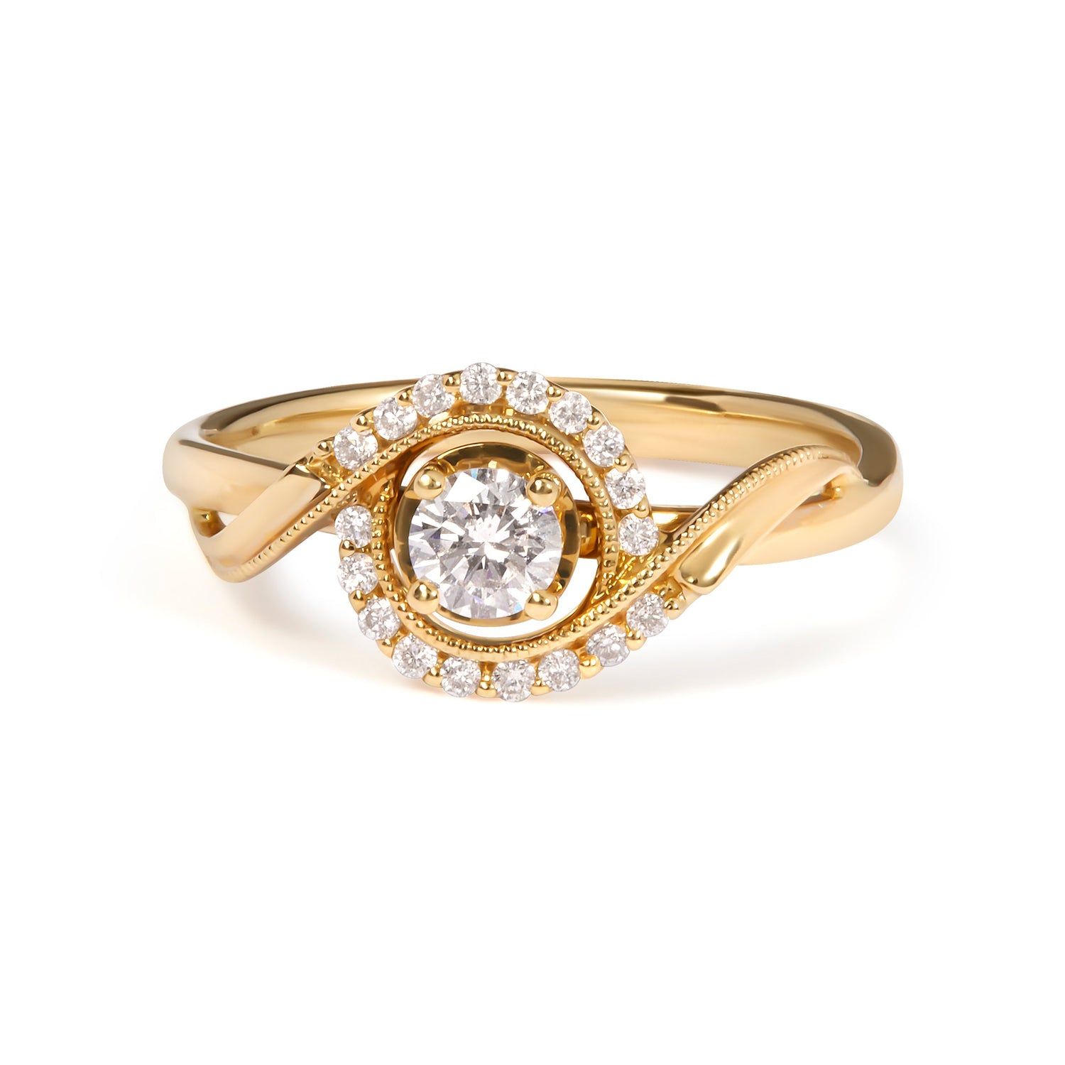14K Yellow Gold 1/3 Cttw Diamond Solitaire and Halo Swirl Engagement Ring (G-H Color, VS2-SI1 Clarity)- Size 7 by Bids.com