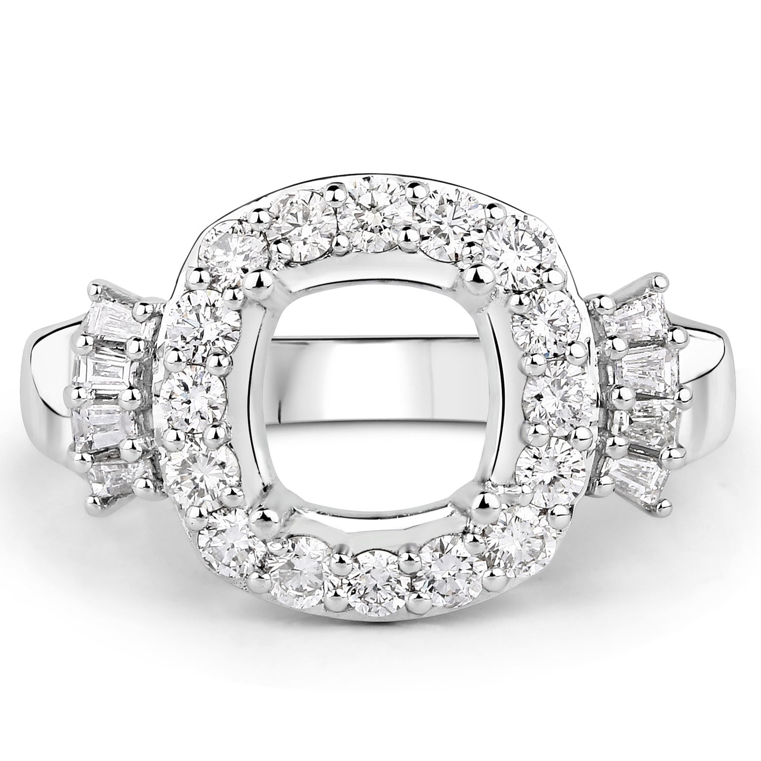 0.73 Carat Genuine White Diamond 14K White Gold Semi Mount Ring - holds 8x8mm Cushion Gemstone by Bids.com