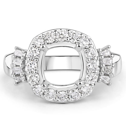 0.73 Carat Genuine White Diamond 14K White Gold Semi Mount Ring - holds 8x8mm Cushion Gemstone by Bids.com