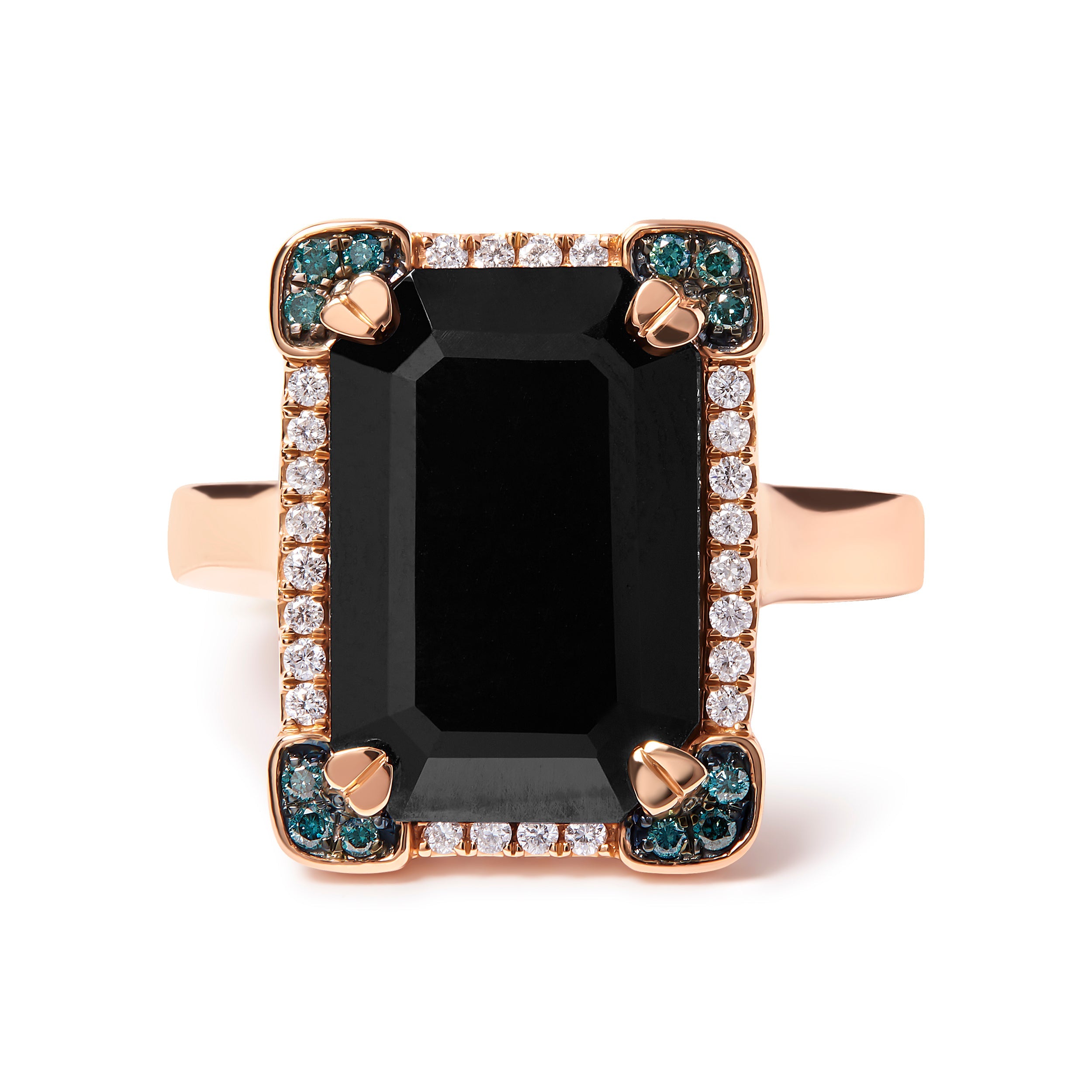 14K Rose Gold 15x10 MM Emerald-Cut Black Onyx and 1/5 Cttw Blue and White Diamond Halo Cocktail Ring (G-H Color, SI1-SI2 Clarity)- Size 7 by Bids.com