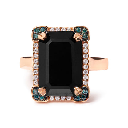 14K Rose Gold 15x10 MM Emerald-Cut Black Onyx and 1/5 Cttw Blue and White Diamond Halo Cocktail Ring (G-H Color, SI1-SI2 Clarity)- Size 7 by Bids.com