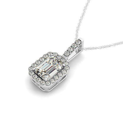 Halo Pendant With Emerald Center Diamond in 14k White Gold (1 1/5 cttw) by Bids.com