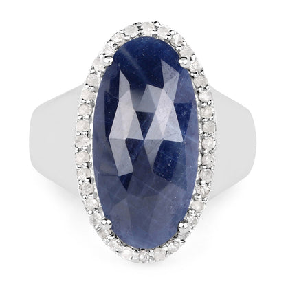 9.83 Carat Genuine Blue Sapphire and White Diamond .925 Sterling Silver Ring by Bids.com