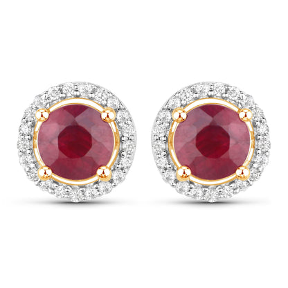 1.22 Carat Genuine Ruby and White Diamond 14K Yellow Gold Earrings by Bids.com